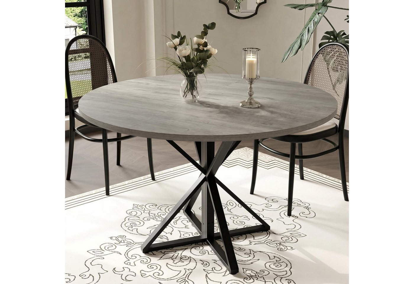 GarveeMore Esstisch runder aus Holz,robuster Metallsockel für 4 Personen, Küchentische mit rundem Sockel für Esszimmer,Küche,Wohnzimmer – Bild 5 von 5