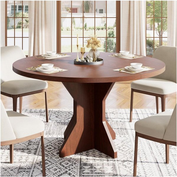GarveeMore Esstisch Runder mit Holztischplatte und stabilem Fuß für 4-6 Personen,120cm, Küchentische aus Holz für Esszimmer,Küche,Wohnzimmer