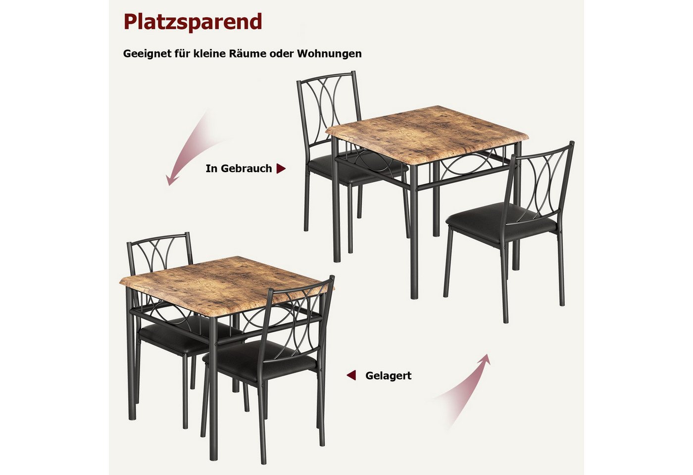GarveeMore Esstisch Esstisch-Set für 2, Küchentisch mit 2 gepolsterten Stühlen – Bild 4 von 5