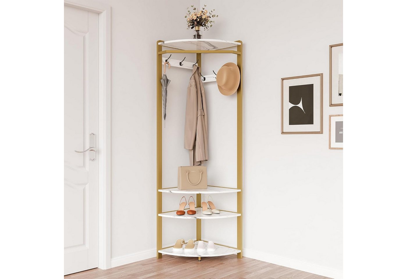 GarveeMore Garderobenständer Garderobenständer, Metall-Eckgarderobe Flurbaum Kleiderständer – Bild 2 von 5