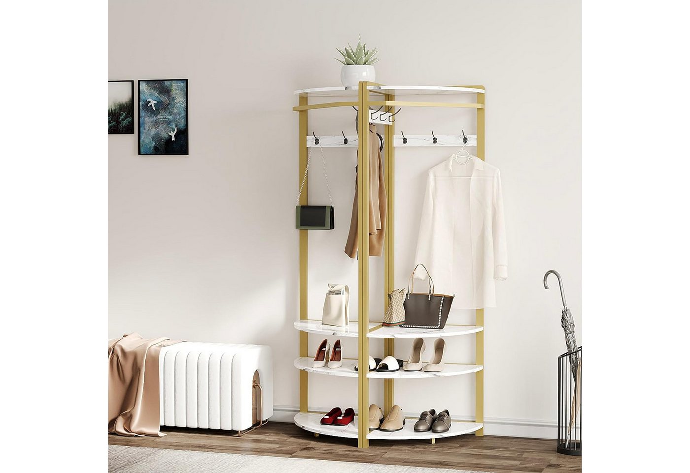 GarveeMore Garderobenständer Garderobenständer, Metall-Eckgarderobe Flurbaum Kleiderständer – Bild 3 von 5