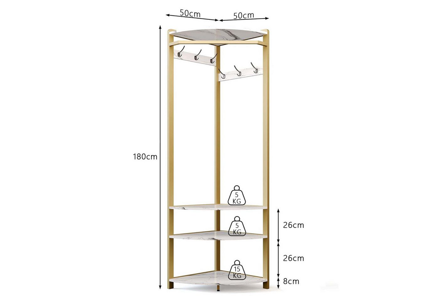 GarveeMore Garderobenständer Garderobenständer, Metall-Eckgarderobe Flurbaum Kleiderständer – Bild 5 von 5