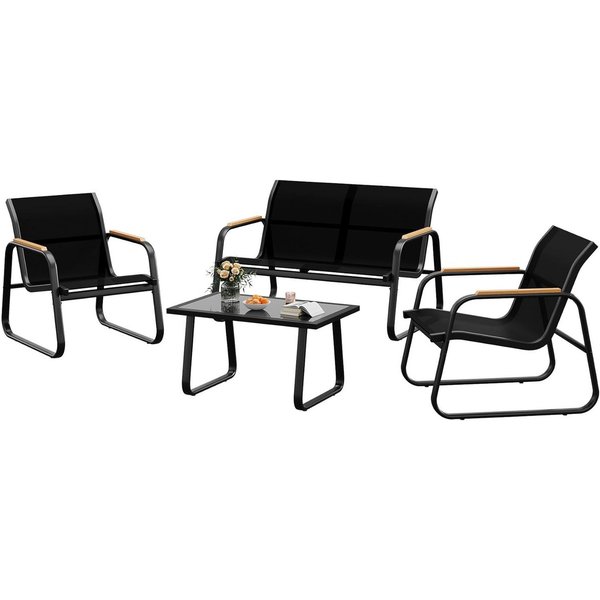 GarveeMore Gartenlounge-Set 4-TLG,Textilene Balkonmöbel Set mit Tisch, Sofa und 2 Stühlen, Stahl, Sitzgruppefür Garten, Balkon, Außen