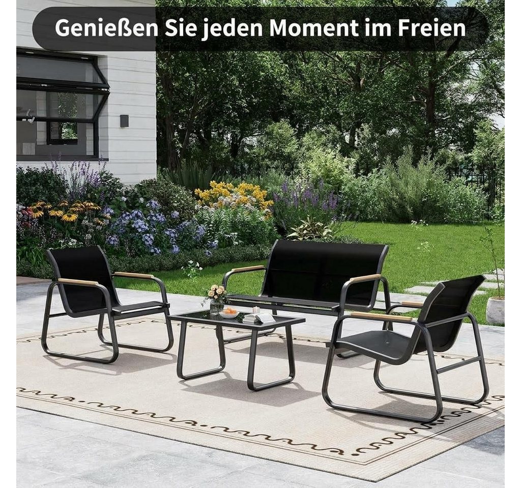 GarveeMore Gartenlounge-Set 4-TLG,Textilene Balkonmöbel Set mit Tisch, Sofa und 2 Stühlen, Stahl, Sitzgruppefür Garten, Balkon, Außen – Bild 4 von 5