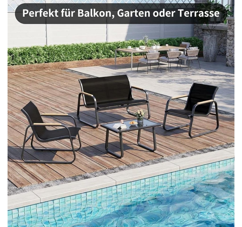 GarveeMore Gartenlounge-Set 4-TLG,Textilene Balkonmöbel Set mit Tisch, Sofa und 2 Stühlen, Stahl, Sitzgruppefür Garten, Balkon, Außen – Bild 5 von 5