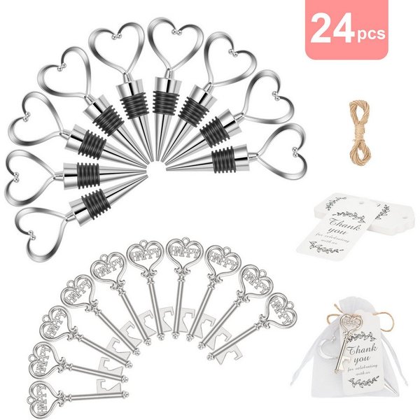 GarveeMore Geschenk-Tragetasche 24-teiliges Herz-Gastgeschenk-Set, Weinverschluss & Flaschenöffner, (24St), Vielseitig als Dekoration & persönliches Gastandenke