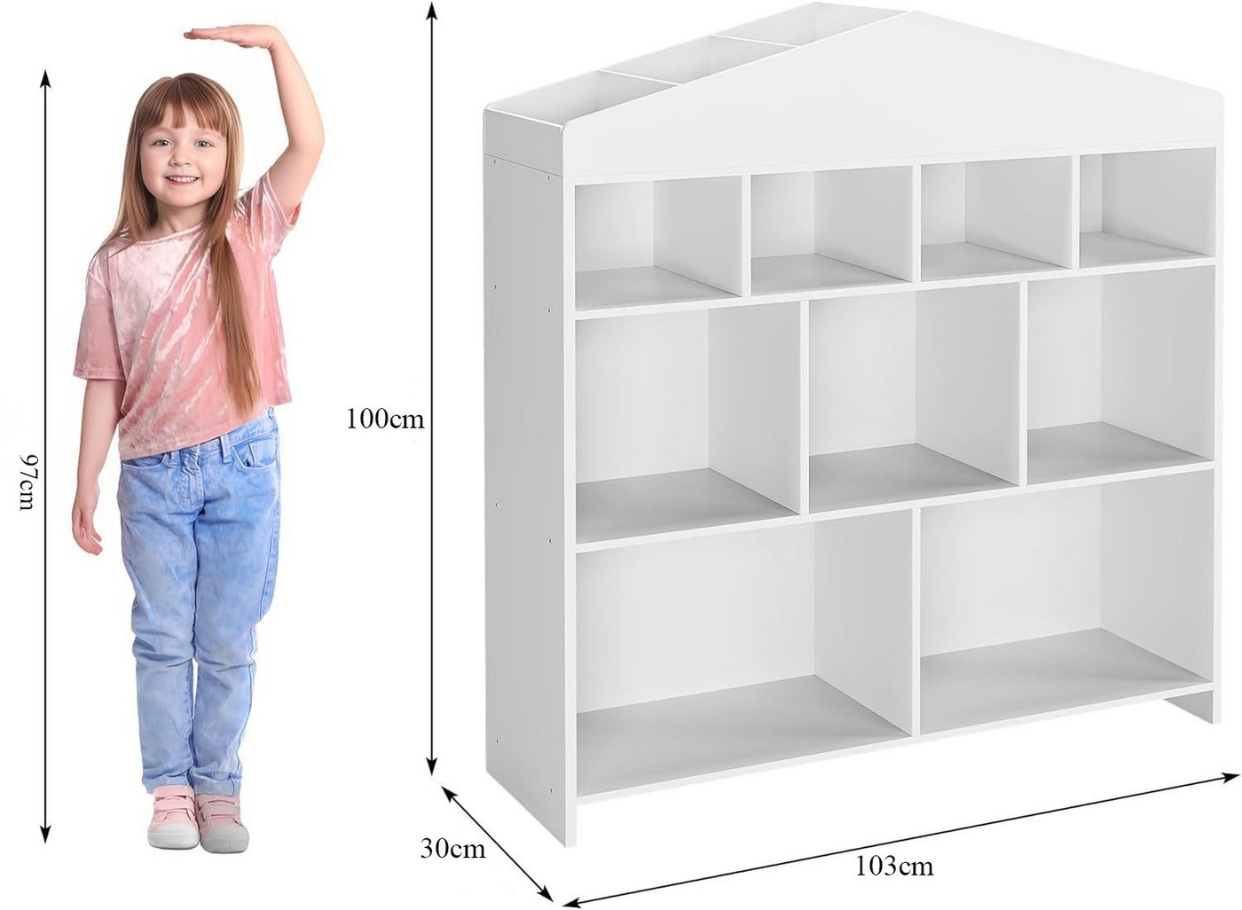 GarveeMore Kinderregal Kinder Bücherregal mit 9 Ablagefächern Puppenhaus Bücherregal – Bild 2 von 5