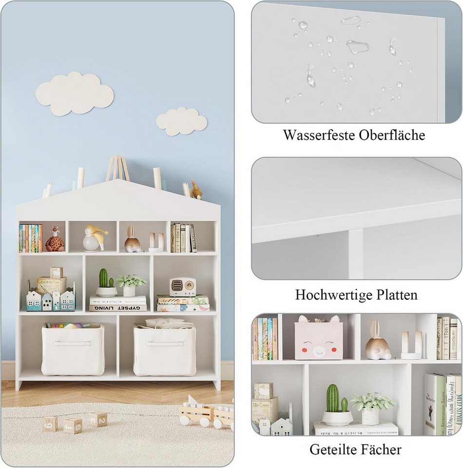 GarveeMore Kinderregal Kinder Bücherregal mit 9 Ablagefächern Puppenhaus Bücherregal – Bild 3 von 5