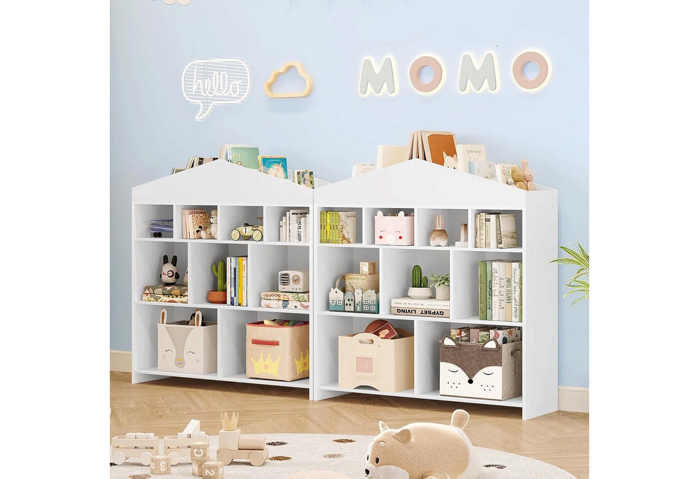 GarveeMore Kinderregal Kinder Bücherregal mit 9 Ablagefächern Puppenhaus Bücherregal – Bild 5 von 5
