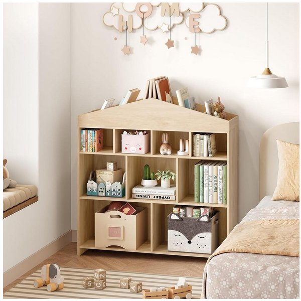 GarveeMore Kinderregal Kinder Bücherregal mit 9 Ablagefächern Puppenhaus Bücherregal