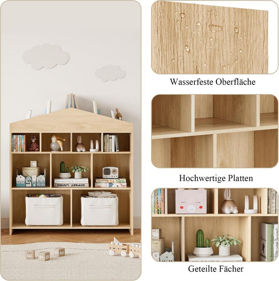 GarveeMore Kinderregal Kinder Bücherregal mit 9 Ablagefächern Puppenhaus Bücherregal – Bild 3 von 5