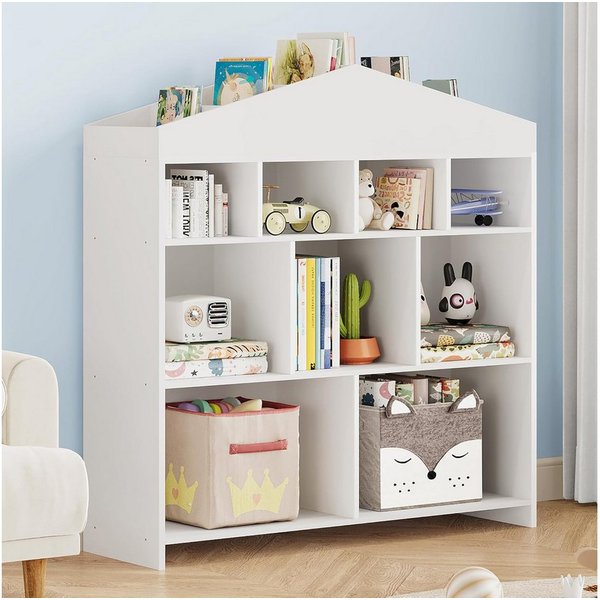 GarveeMore Kinderregal mit 15 Fächern,Burgdesign Spielzeugtruhe,103.5x30x100cm, Bücherregal Kinder,Standregal Spielzeug für Kinderzimmer,Schlafzimmer