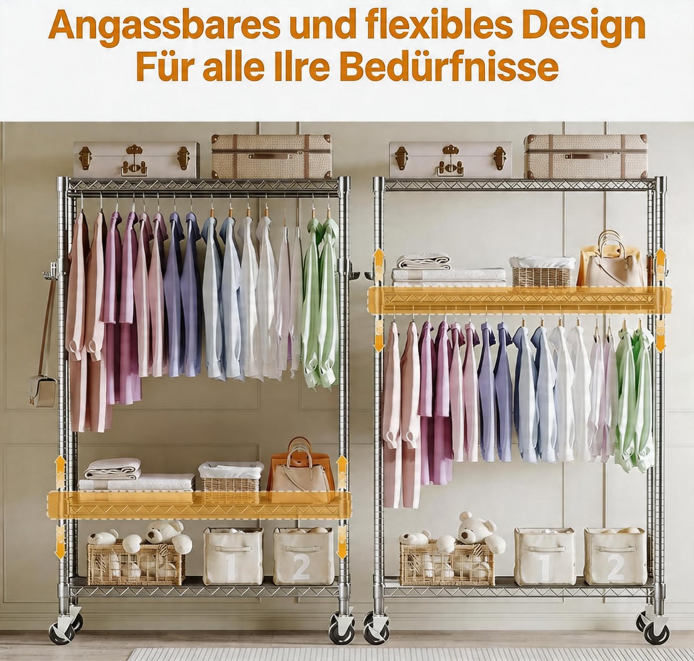 GarveeMore Kleiderständer mit Rollen Garderobenständer Kleiderständer zum Aufhängen von Kleidung – Bild 5 von 5