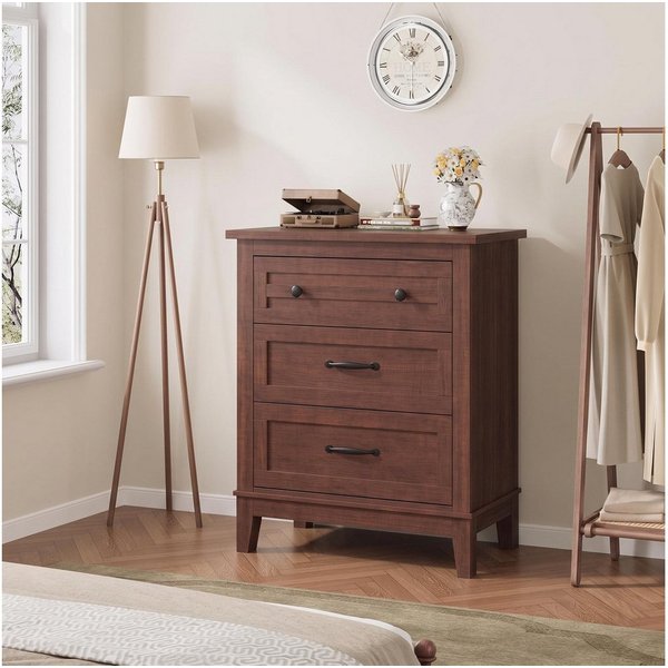 GarveeMore Kommode 60cm Höhe Nachtkommode mit 3 Schubladen Lowboard Schubkastenkommode (1 St), Moderne Kommode Aufbewahrung für Schlafzimmer, Wohnzimmer und Flu