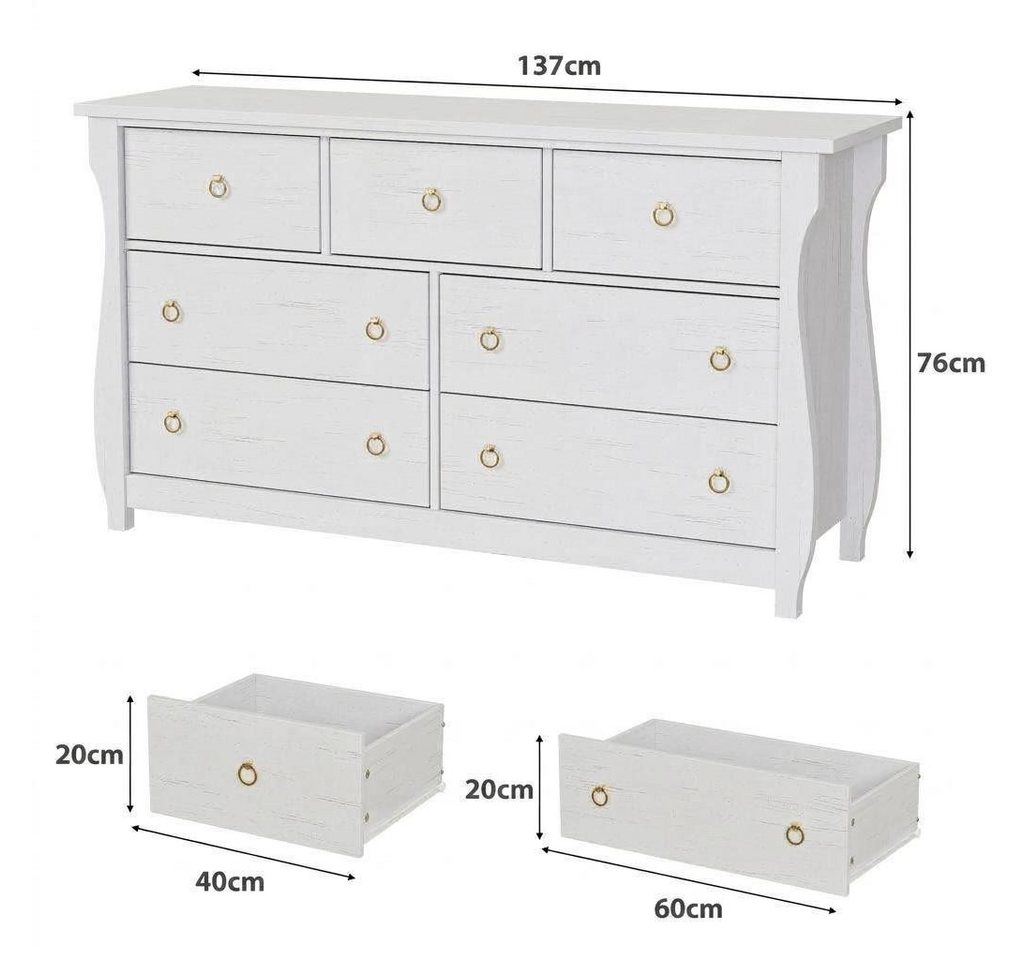 GarveeMore Kommode Boho-Charme Schubkastenkommode Nachtkommode Sideboard mit 7-Schubladen, 137 cm breit Anrichte, TV-Schrank für Schlafzimmer, Wohnzimmer, Flur – Bild 2 von 5