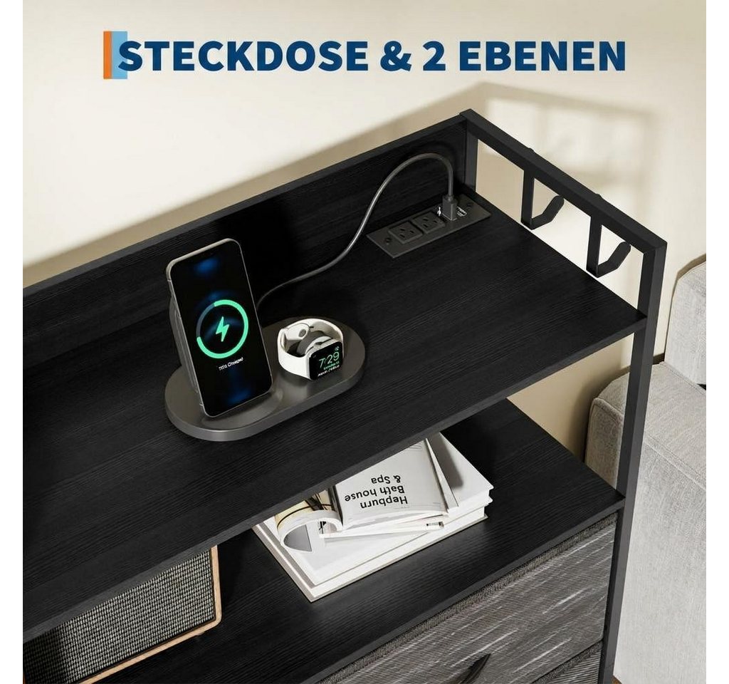 GarveeMore Kommode Highboard Kombikommode Schubkastenkommode mit 8+3 Stoffschubladen (1 St), Hochkommode mit 4 Seitenfächer, USB-Anschluss, LED, Haken und Regal – Bild 5 von 5