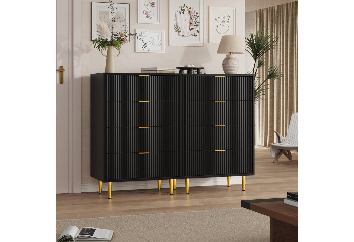 GarveeMore Kommode mit 3/ 4 / 6 Schubladen Sideboard Komodenschrank Schubladenschrank – Bild 5 von 5