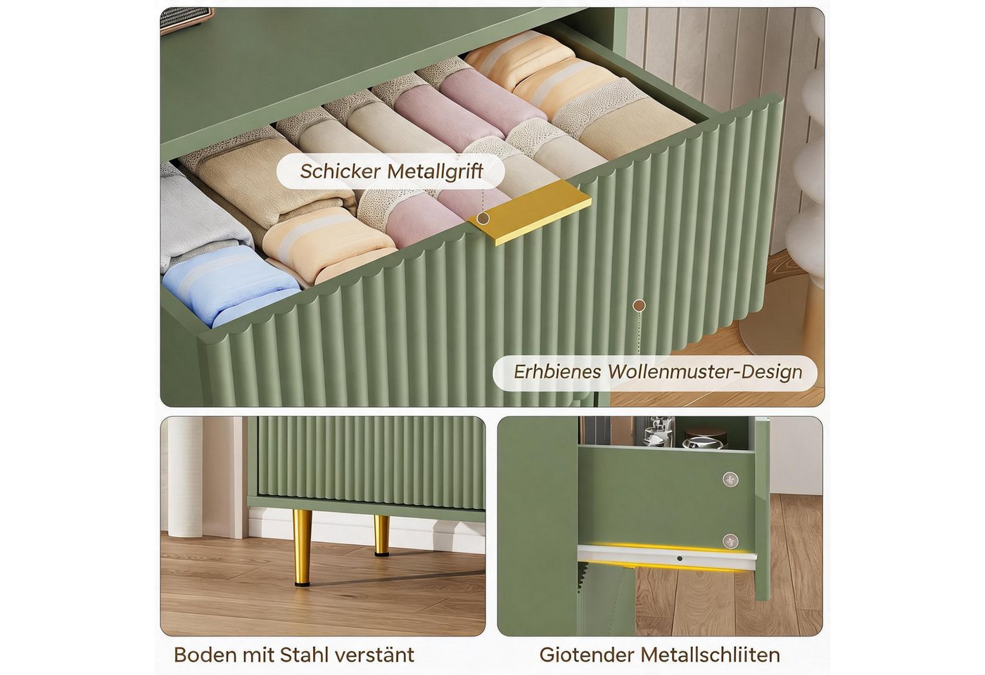 GarveeMore Kommode mit 3/ 4 / 6 Schubladen Sideboard Komodenschrank Schubladenschrank – Bild 3 von 5