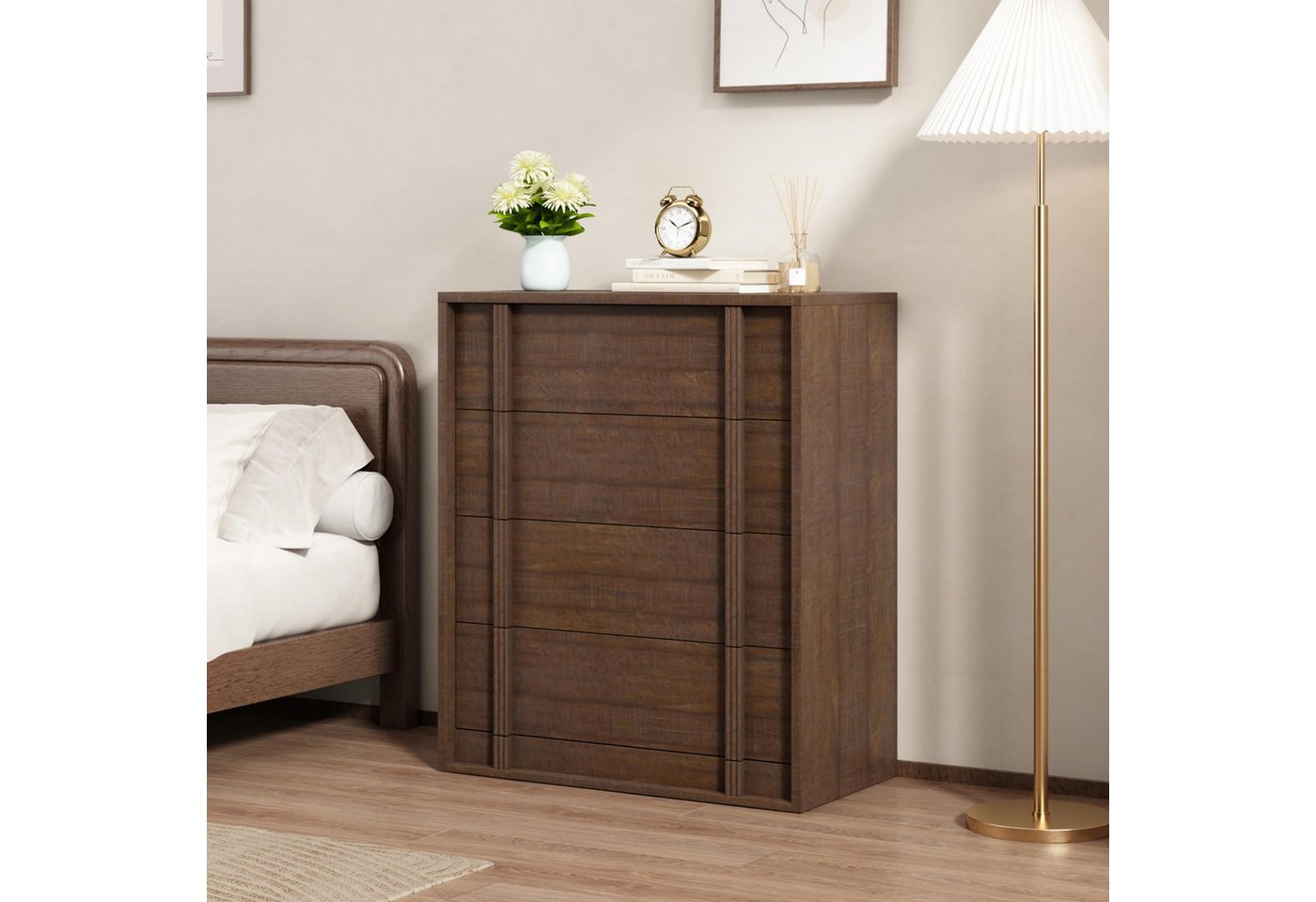 GarveeMore Kommode Moderner Nachtkommode Schubkastenkommode mit 3/4/5 Schubladen, Nachttisch aus Holz Nachtkonsole Hochkommode Lowboard Anrichte – Bild 2 von 5