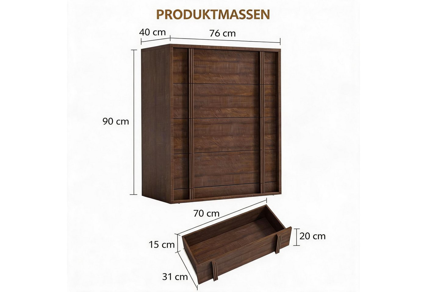 GarveeMore Kommode Moderner Nachtkommode Schubkastenkommode mit 3/4/5 Schubladen, Nachttisch aus Holz Nachtkonsole Hochkommode Lowboard Anrichte – Bild 3 von 5