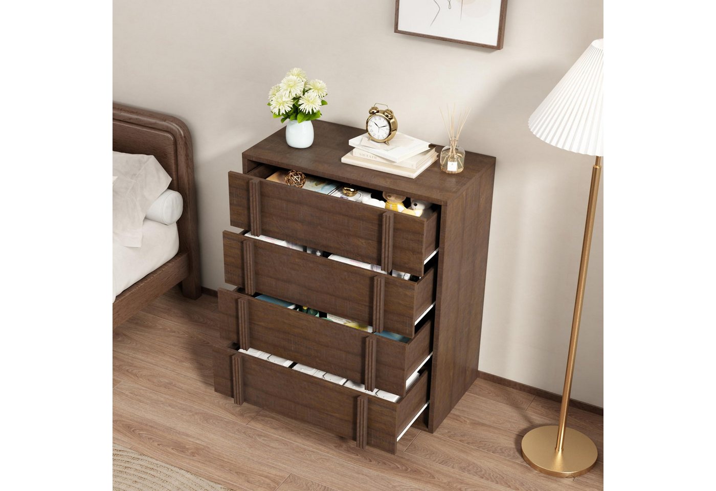 GarveeMore Kommode Moderner Nachtkommode Schubkastenkommode mit 3/4/5 Schubladen, Nachttisch aus Holz Nachtkonsole Hochkommode Lowboard Anrichte – Bild 5 von 5