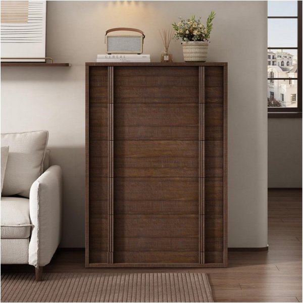GarveeMore Kommode Moderner Nachtkommode Schubkastenkommode mit 3/4/5 Schubladen, Nachttisch aus Holz Nachtkonsole Hochkommode Lowboard Anrichte