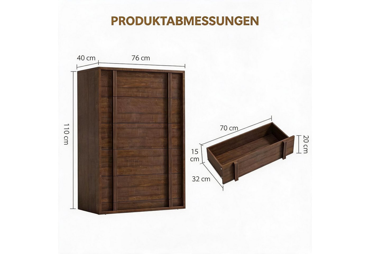 GarveeMore Kommode Moderner Nachtkommode Schubkastenkommode mit 3/4/5 Schubladen, Nachttisch aus Holz Nachtkonsole Hochkommode Lowboard Anrichte – Bild 3 von 5
