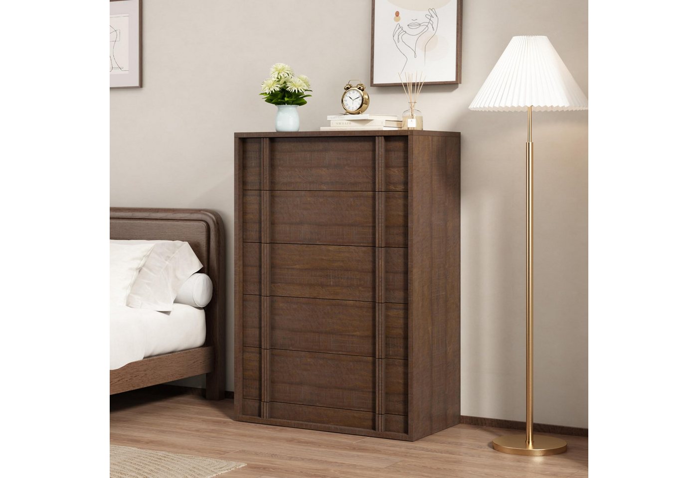 GarveeMore Kommode Moderner Nachtkommode Schubkastenkommode mit 3/4/5 Schubladen, Nachttisch aus Holz Nachtkonsole Hochkommode Lowboard Anrichte – Bild 4 von 5