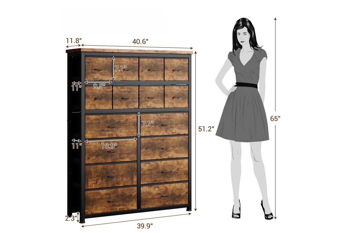 GarveeMore Kommode Kommode Schrank mit 16 Schubladen, für Kleidung, Schlafzimmer – Bild 3 von 5