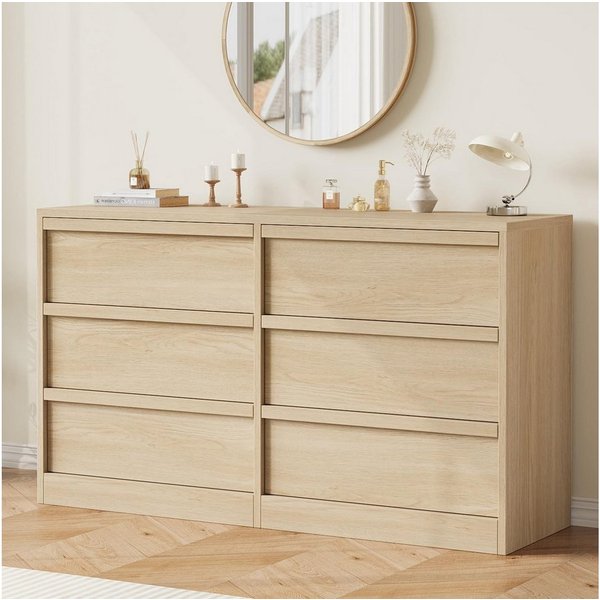 GarveeMore Kommode Stilvoll Schubkastenkommode Sideboard Kombikommode Lowboard TV-Bank, 6/7/8 Schubladen großem Stauraum Holzkommode mit großem Stauraum