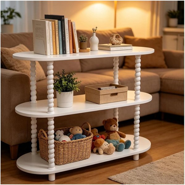 GarveeMore Konsolentisch mit 3 Ebenen,Schmaler Beistelltisch aus strapazierfähigem MDF, modernes Kürbisrohr-Design, platzsparend – Ideal für kleine Räume