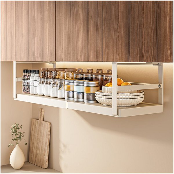 GarveeMore Küchenorganizer-Set 27-45CM Expandable unter Schrank Regal hängende Lagerung Korb Veransta, Hängender Korb zur Aufbewahrung unter dem Regal,Metall