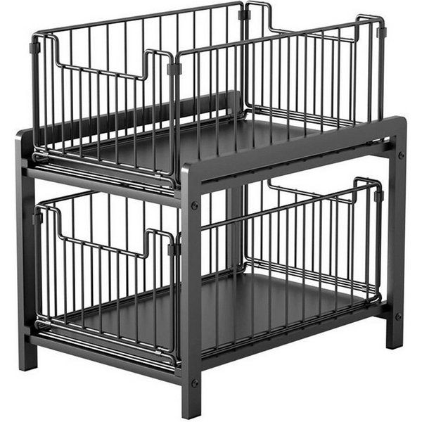 GarveeMore Küchenorganizer-Set 2Ebenen Auszug mit Schiebeschublade Kabinett Organizer Unter der Spüle, Slide-Out Stackable Under Sink Cabinet Organizer Mehrzwec