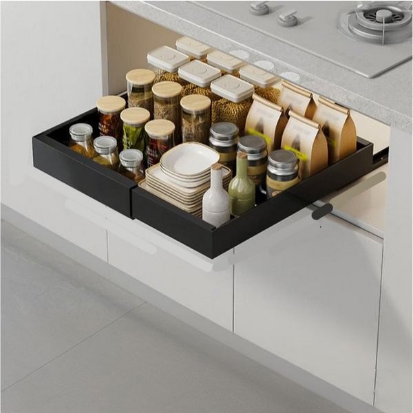 GarveeMore Küchenorganizer-Set 32-52CM Expandierbarer Ausziehbarer Schrank Organizer,FixiertmitKleber, Heavy Duty Auszug,Schubladen Ausziehbare Regale für Küche