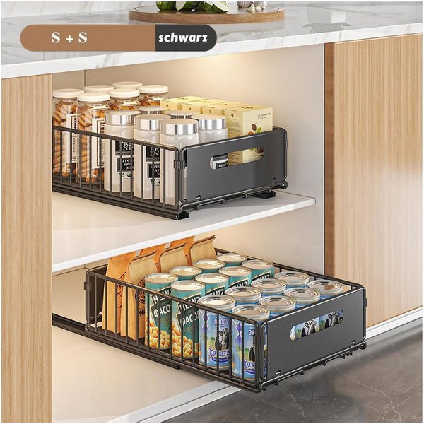 GarveeMore Küchenorganizer-Set Teleskopschublade, Faltbare Ausziehbarer Schrank Organizer, (2-tlg), Slide Out Schrank,Kein Bohren erforderlich,geeignet für Küch