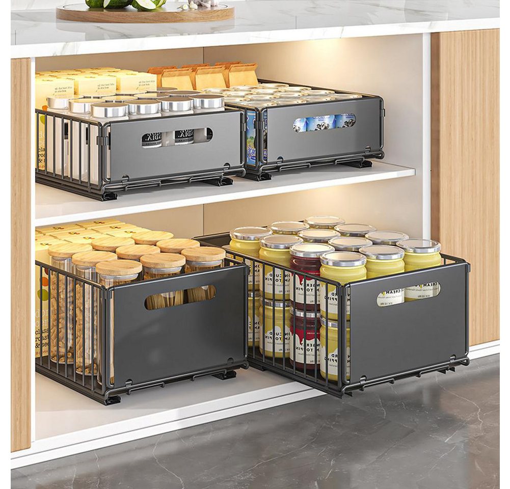 GarveeMore Küchenorganizer-Set Teleskopschublade, Faltbare Ausziehbarer Schrank Organizer, (1-tlg), Slide Out Schrank,Kein Bohren erforderlich,geeignet für Küch – Bild 3 von 5
