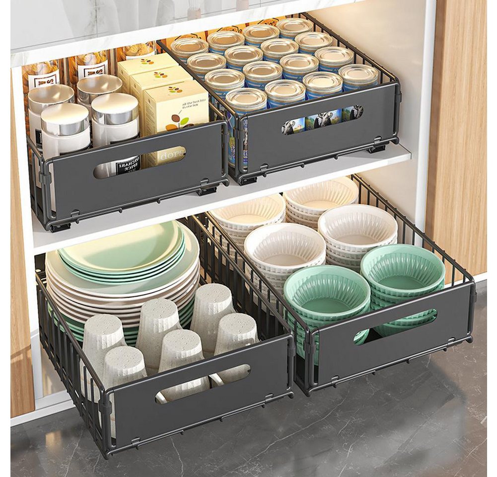 GarveeMore Küchenorganizer-Set Teleskopschublade, Faltbare Ausziehbarer Schrank Organizer, (1-tlg), Slide Out Schrank,Kein Bohren erforderlich,geeignet für Küch – Bild 4 von 5