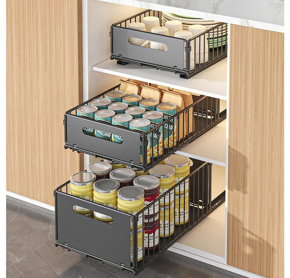 GarveeMore Küchenorganizer-Set Teleskopschublade, Faltbare Ausziehbarer Schrank Organizer, (1-tlg), Slide Out Schrank,Kein Bohren erforderlich,geeignet für Küch – Bild 5 von 5