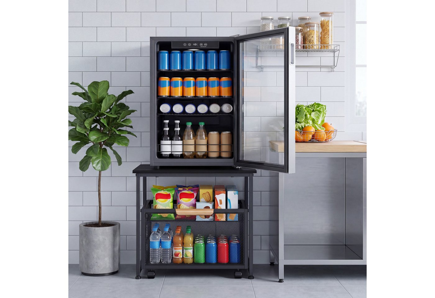GarveeMore Küchenregal Small Kühlschrank Ständer Mit Aufbewahrung Schublade Korb – Bild 4 von 5