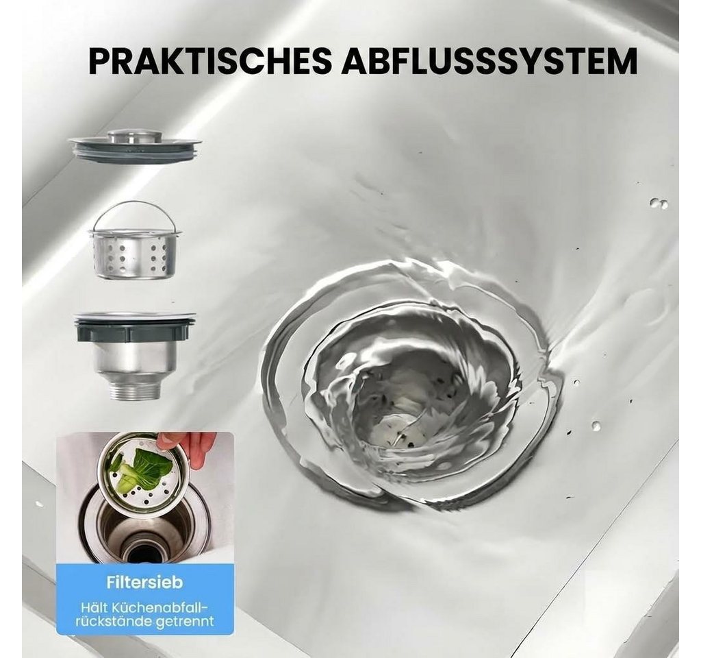 GarveeMore Küchenspüle Edelstahl Spültisch,Freistehende Küchenspüle 2 Becken, Gewerbliche Spülbecken Mit Wasserhahn Kalt Und Warmwasserschläuchen – Bild 5 von 5