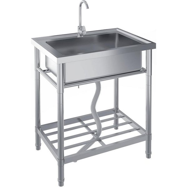 GarveeMore Küchenspüle Freistehende 1 Becken,71x51x86cm Gewerbliche Edelstahl Spülbecken, Edelstahl Spültisch Mit Wasserhahn Kalt Und Warmwasserschläuchen