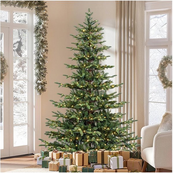 GarveeMore Künstlicher Weihnachtsbaum mit LED-Lichtern, für Innenbereich, Wohnzimmer, Büro, Schaufenster, 137/152/183/229 cm