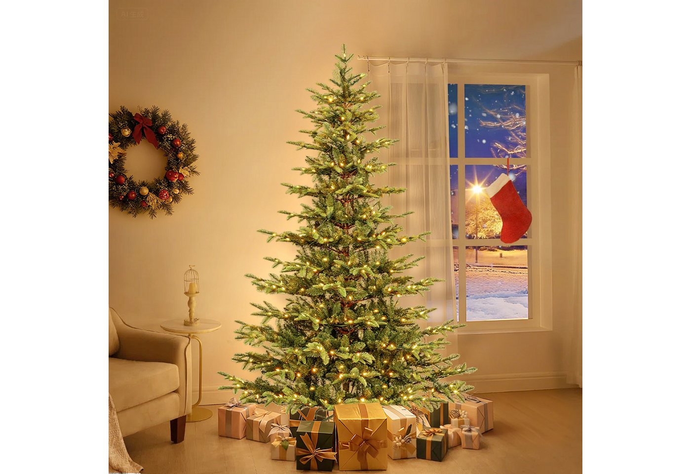 GarveeMore Künstlicher Weihnachtsbaum mit LED-Lichtern, für Innenbereich, Wohnzimmer, Büro, Schaufenster, 137/152/183/229 cm – Bild 3 von 5