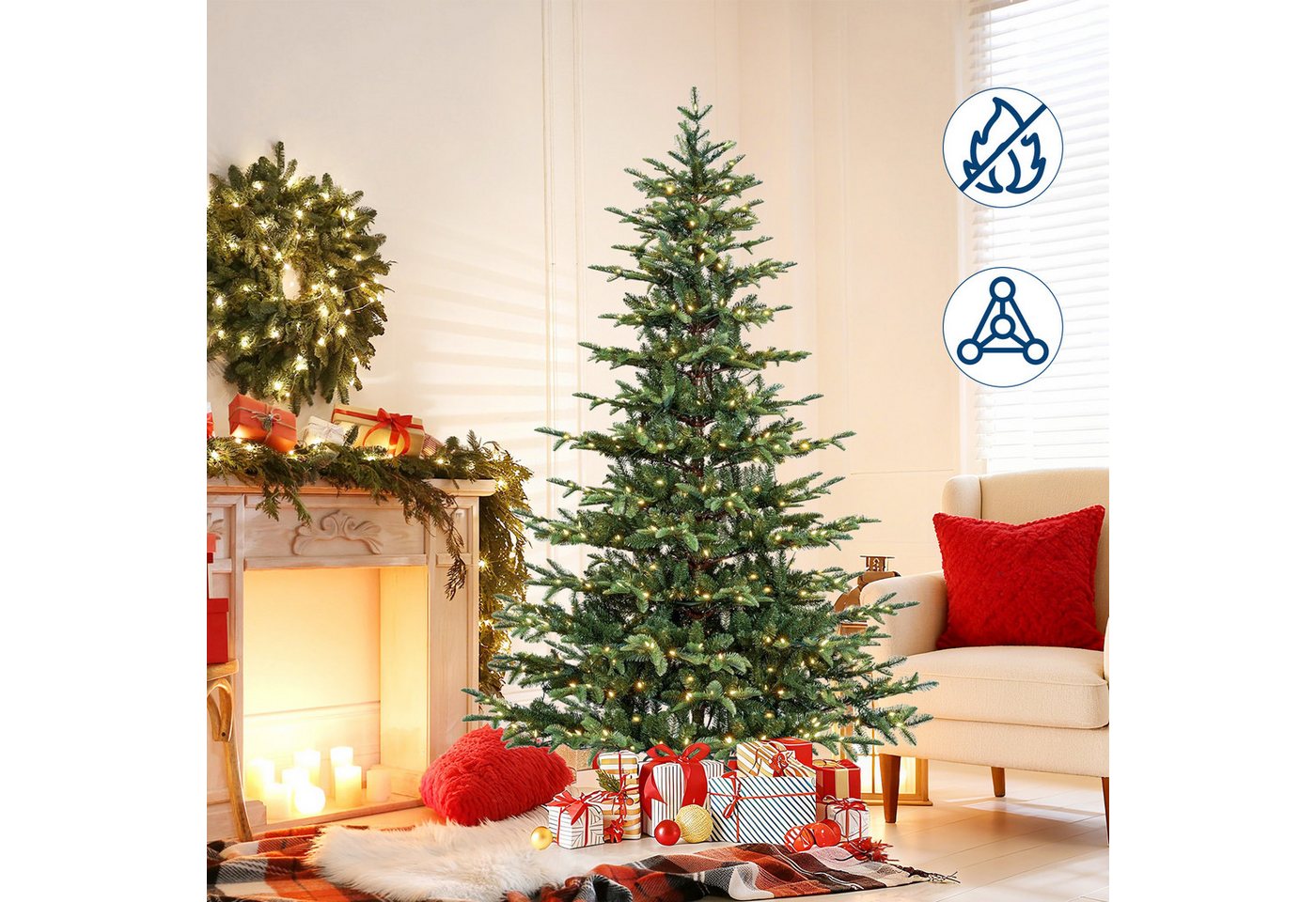 GarveeMore Künstlicher Weihnachtsbaum mit LED-Lichtern, für Innenbereich, Wohnzimmer, Büro, Schaufenster, 137/152/183/229 cm – Bild 4 von 5