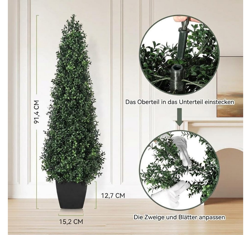Kunstbaum 2er-Set Künstlicher Buchsbaum Kunstpflanzen künstliche Bäume, GarveeMore, Höhe 90 cm – Bild 3 von 5