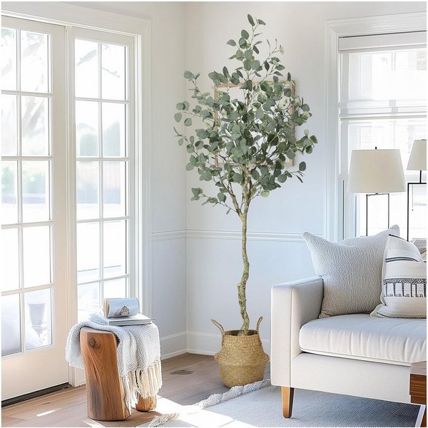 Kunstbaum Eukalyptusbaum,moderne große Kunstpflanze im Topf,183cm, GarveeMore, Höhe 180 cm, für drinnen und draußen,Heimbüro,ideale Haushaltswaren