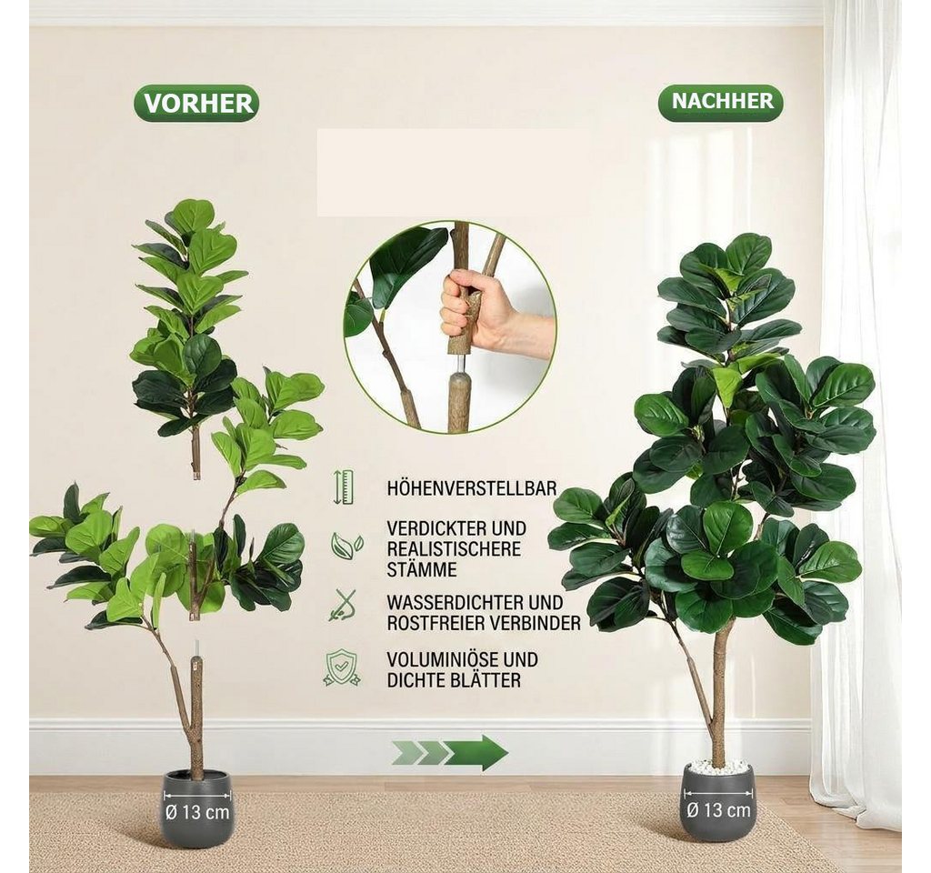 Kunstbaum Künstlicher Geigenblatt-Feigenbaum, Kunstpflanzen,künstlicher Baum, GarveeMore, Höhe 120 cm – Bild 5 von 5