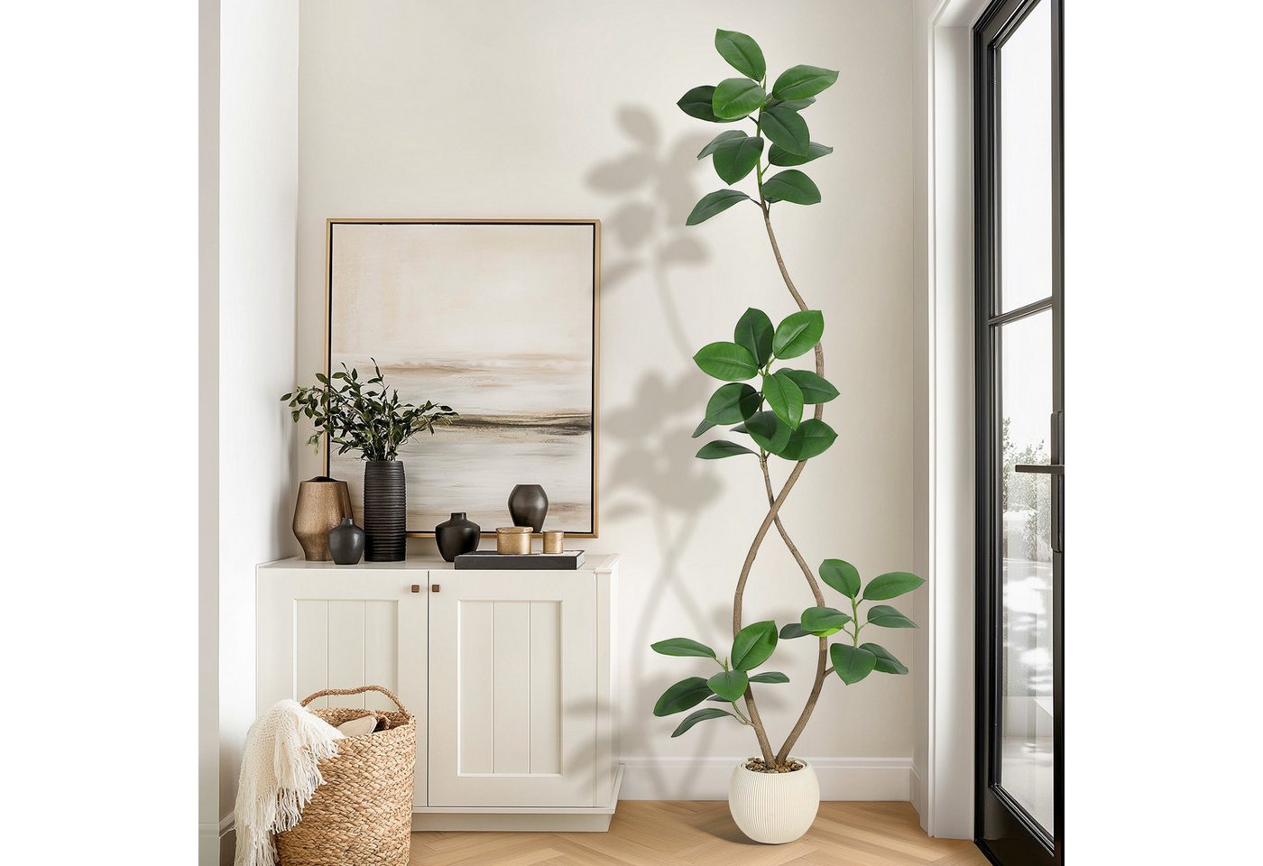 Kunstbaum Künstlicher Geigenfeigenbaum Kunstpflanzen Künstliche Zimmerpflanze, GarveeMore, Höhe 210 cm – Bild 2 von 5