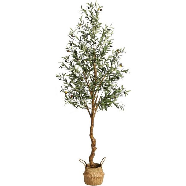 Kunstbaum Künstlicher Olivenbaum,mit mit Korb,Seidenblätter für die Dekoration, GarveeMore, Höhe 183 cm, Kunstseidenpflanze,gestalteter Kunstholzstamm und reali