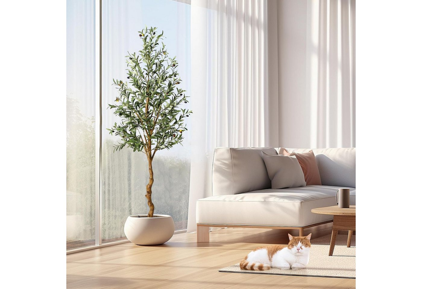 Kunstbaum Künstlicher Olivenbaum,mit mit Korb,Seidenblätter für die Dekoration, GarveeMore, Höhe 183 cm, Kunstseidenpflanze,gestalteter Kunstholzstamm und reali – Bild 4 von 5